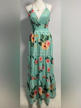 Elegant Floral Maxi Dress in Teal